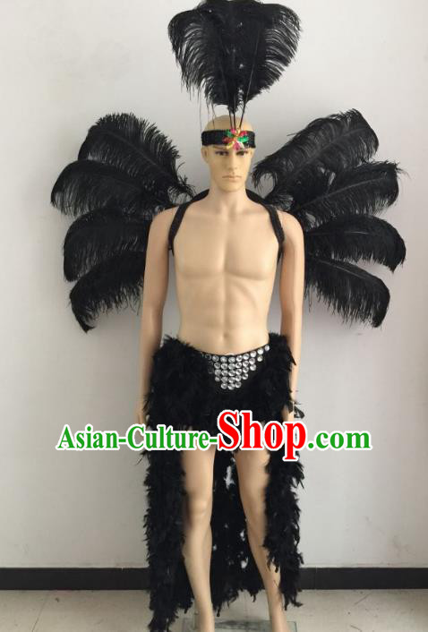 Brazilian Catwalks Props Rio Carnival Samba Dance Miami Black Feather Wings and Headdress for Adults