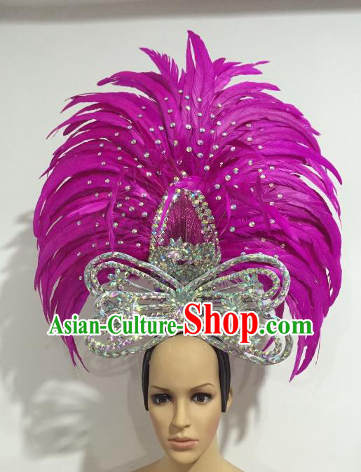 Top Grade Brazilian Carnival Catwalks Rosy Feather Headdress Rio Samba Dance Miami Deluxe Hair Accessories for Women