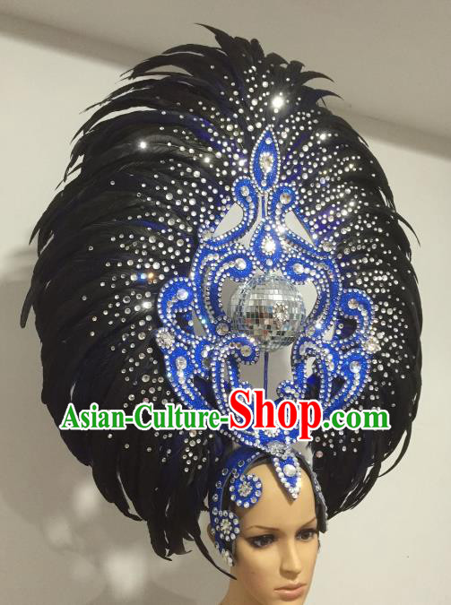 Black Feather Brazilian Carnival Headdress Rio Samba Dance Miami Catwalks Deluxe Hair Accessories for Women