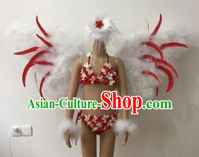 Brazilian Carnival Samba Dance Catwalks Costumes Feather Swimsuit and Wings for Kids