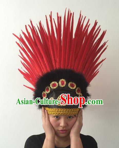 Brazilian Carnival Rio Samba Dance Red Feather Deluxe Headdress Hair Accessories for Women