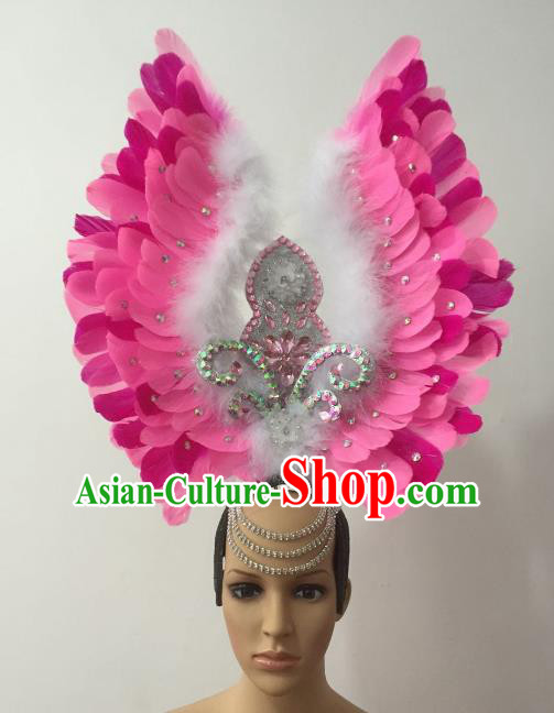 Brazilian Carnival Rio Samba Dance Pink Feather Deluxe Headdress Hair Accessories for Women