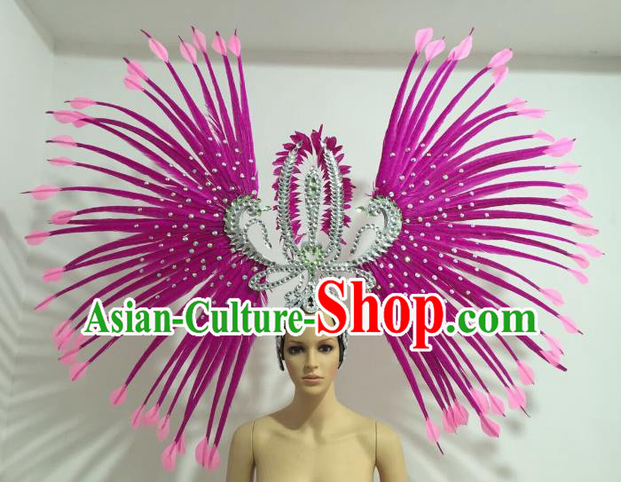 Purple Feather Brazilian Carnival Rio Samba Dance Headdress Miami Catwalks Deluxe Hair Accessories for Women