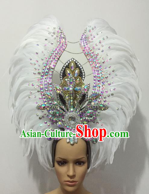 Brazilian Rio Carnival Samba Dance Deluxe White Feather Headdress Stage Performance Hair Accessories for Women