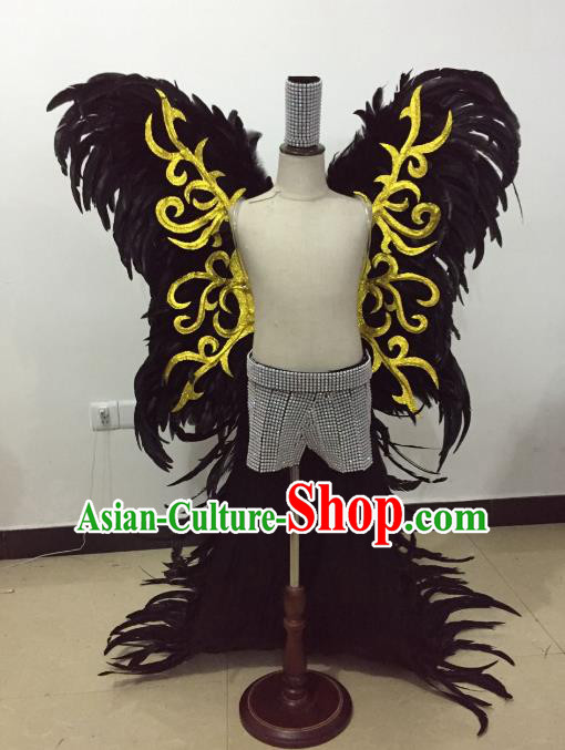 Brazilian Rio Carnival Samba Dance Costume Catwalks Black Feather Wings for Kids