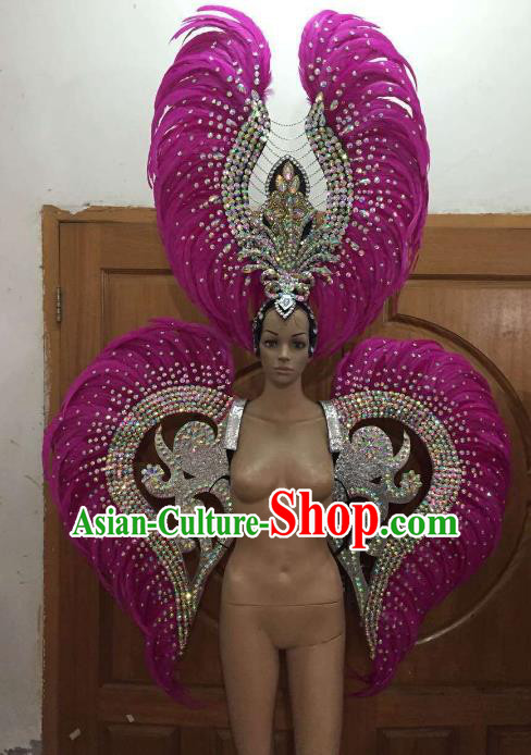 Custom-made Catwalks Props Brazilian Rio Carnival Samba Dance Rosy Feather Wings and Headdress for Women