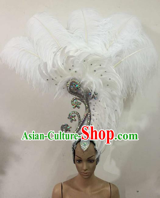 Customized Samba Dance Deluxe White Feather Hair Accessories Brazilian Rio Carnival Headdress for Women