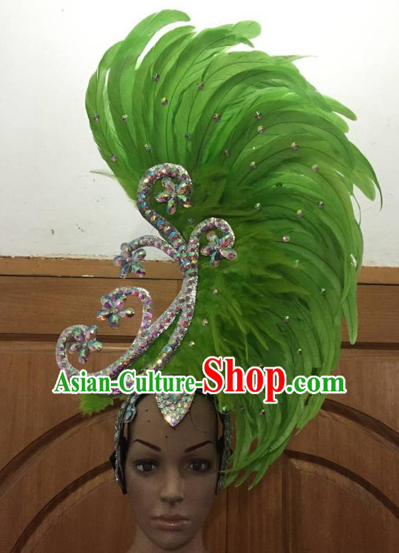 Deluxe Green Feather Customized Samba Dance Hair Accessories Brazilian Rio Carnival Headdress for Women