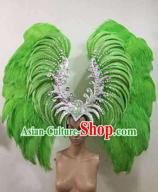 Custom-made Samba Dance Deluxe Green Feather Hair Accessories Brazilian Rio Carnival Headdress for Women