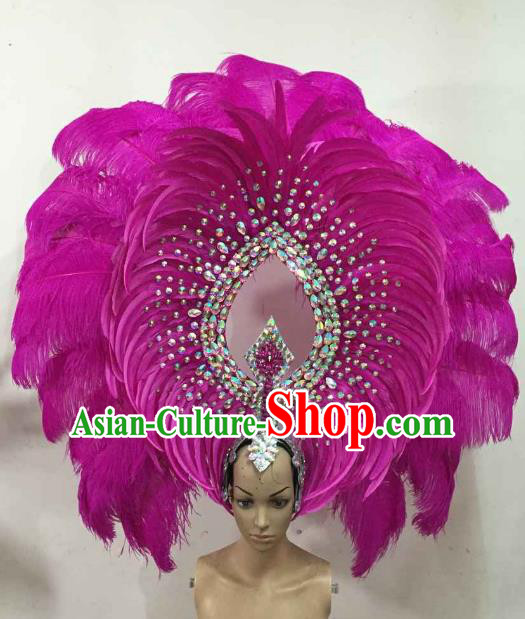 Professional Samba Dance Hair Accessories Brazilian Rio Carnival Rosy Feather Headdress for Women