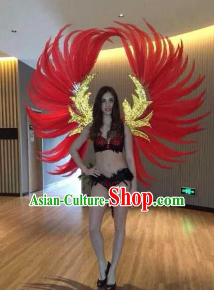 Custom-made Catwalks Props Brazilian Rio Carnival Samba Dance Red Feather Deluxe Wings for Women