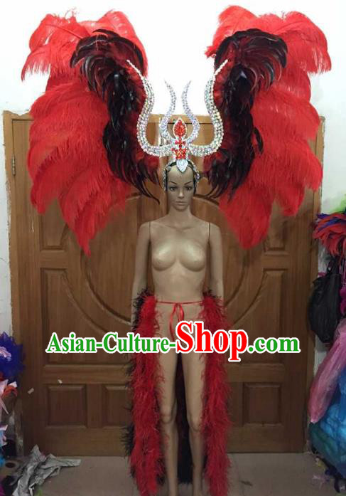 Professional Samba Dance Deluxe Red Feather Hair Accessories Brazilian Rio Carnival Headdress for Women