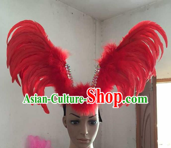 Professional Halloween Samba Dance Red Feather Hair Accessories Brazilian Rio Carnival Headdress for Women