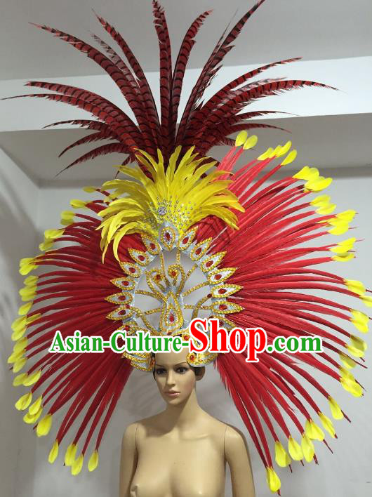 Professional Samba Dance Red Feather Hair Accessories Halloween Catwalks Brazilian Rio Carnival Headdress for Women