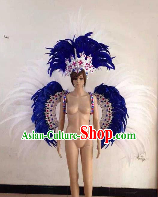 Customized Halloween Catwalks Props Brazilian Rio Carnival Samba Dance White Feather Deluxe Wings and Headwear for Women