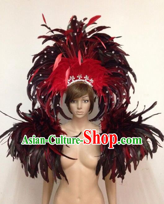 Customized Halloween Catwalks Props Brazilian Rio Carnival Samba Dance Feather Deluxe Shoulder and Headwear for Women