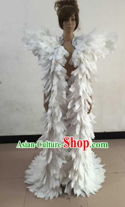 Brazilian Rio Carnival Samba Dance Costumes Catwalks White Feather Trailing Clothing for Women