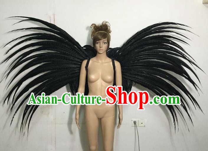 Halloween Catwalks Customized Props Brazilian Rio Carnival Samba Dance Black Feather Wings for Women