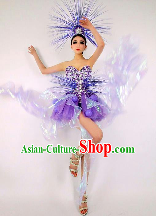 Top Grade Catwalks Costume Halloween Stage Performance Brazilian Carnival Purple Dress for Women