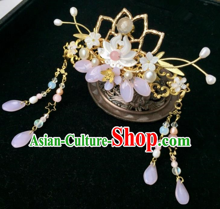 Chinese Traditional Hair Accessories Ancient Hanfu Hairpins Shell Lotus Phoenix Coronet for Women