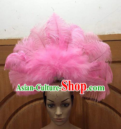 Professional Samba Dance Deluxe Hair Accessories Brazilian Rio Carnival Pink Feather Headdress for Women