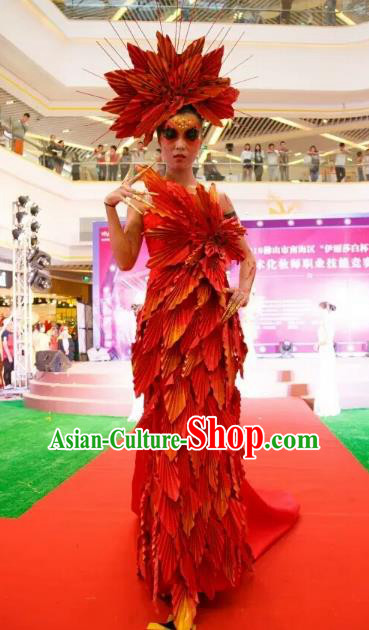 Top Grade Catwalks Costume Halloween Stage Performance Maple Leaf Dress Brazilian Carnival Clothing for Women