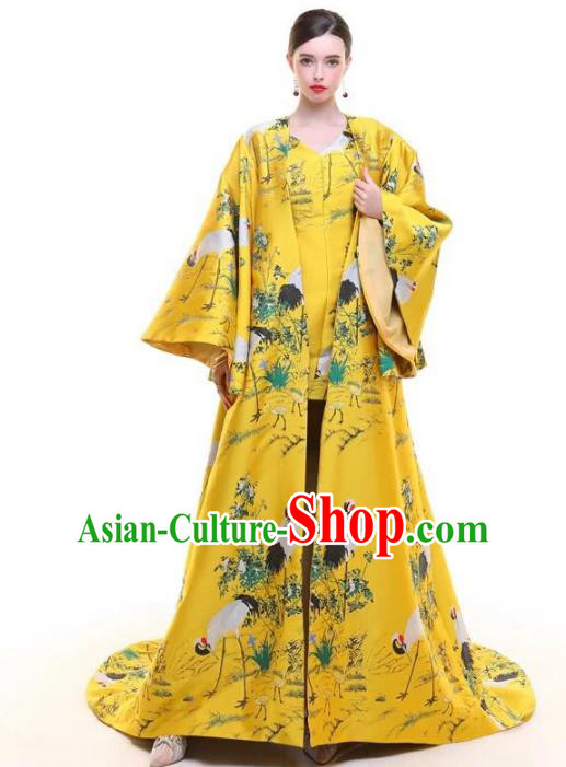 Top Grade Chinese Catwalks Costume Halloween Stage Performance Yellow Dress Brazilian Carnival Clothing for Women