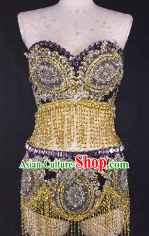 Top Grade Catwalks Golden Sequins Swimsuit Costume Stage Performance Bikini Swimwear for Women