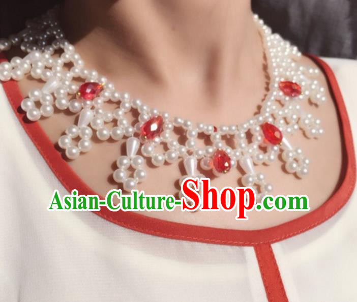 Handmade Chinese Traditional Accessories Hanfu Red Crystal Necklace for Women