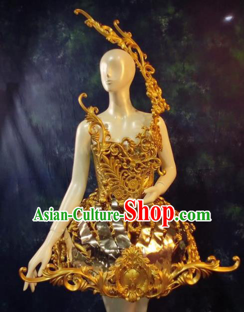 Top Grade Catwalks Golden Costume Stage Performance Model Show Brazilian Carnival Clothing for Women