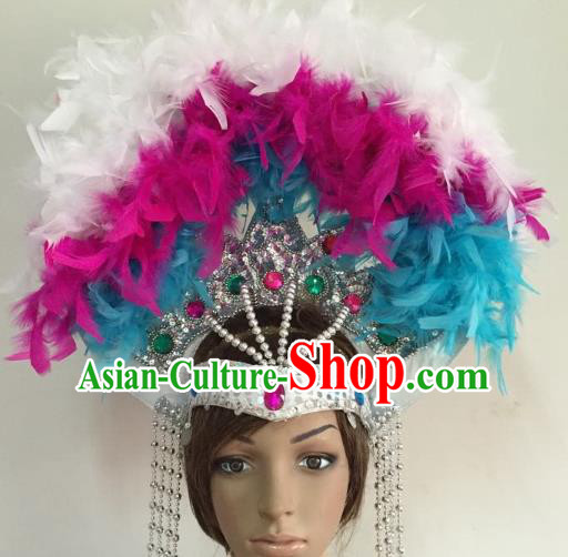 Professional Halloween Catwalks Feather Hair Accessories Brazilian Rio Carnival Samba Dance Hats for Women