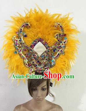 Professional Halloween Catwalks Hair Accessories Brazilian Rio Carnival Samba Dance Yellow Feather Headwear for Women