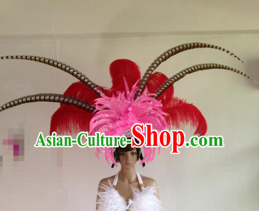 Professional Halloween Catwalks Samba Dance Hair Accessories Brazilian Rio Carnival Deluxe Feather Headwear for Women