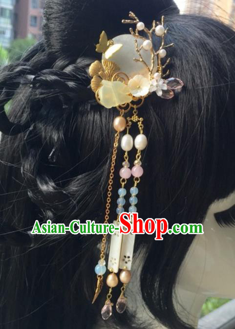 Chinese Traditional Hair Accessories Shell Hair Clip Ancient Hanfu Tassel Hairpins for Women