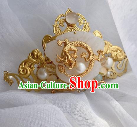 Chinese Traditional Ancient Hair Accessories Swordsman Hairpins Jade Dragon Tuinga for Men