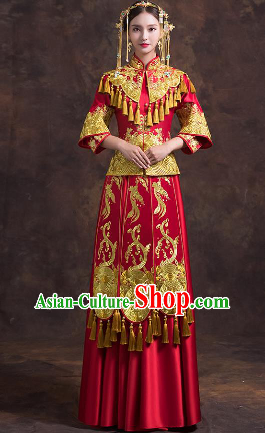 Traditional Chinese Female Wedding Red Costumes Ancient Embroidered Bottom Drawer XiuHe Suit for Bride