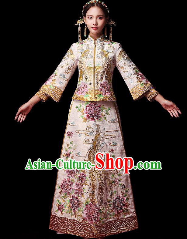 Traditional Chinese Style Female Wedding Costumes Ancient Embroidered Full Dress White XiuHe Suit for Bride