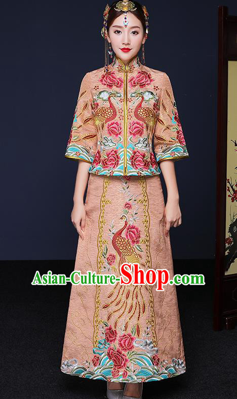 Traditional Chinese Female Wedding Costumes Ancient Bottom Drawer Embroidered Phoenix Peony XiuHe Suit for Bride