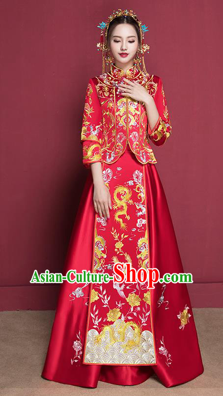 Traditional Chinese Wedding Costumes Full Dress Ancient Red Bottom Drawer Embroidered XiuHe Suit for Bride