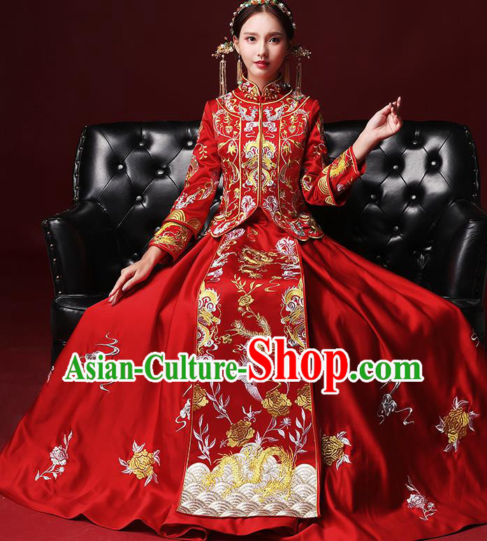 Traditional Chinese Wedding Costumes Red Full Dress Ancient Bottom Drawer Embroidered XiuHe Suit for Bride