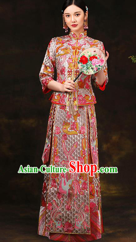 Traditional Chinese Style Female Wedding Costumes Ancient Embroidered Bottom Drawer XiuHe Suit for Bride