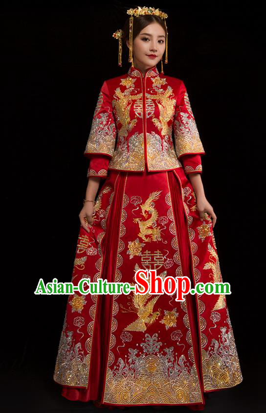 Traditional Chinese XiuHe Suit Wedding Costumes Embroidered Dragon Phoenix Full Dress Ancient Bottom Drawer for Bride