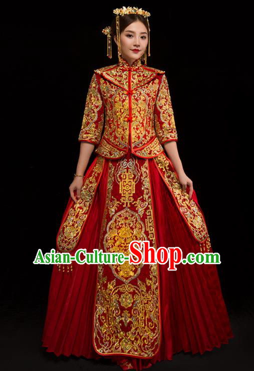 Traditional Chinese XiuHe Suit Wedding Costumes Embroidered Full Dress Ancient Bottom Drawer for Bride