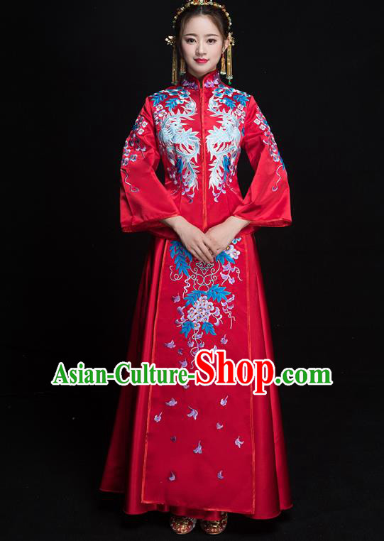 Chinese Ancient Embroidered Grape Wedding Costumes Bride Formal Dresses Red XiuHe Suit for Women