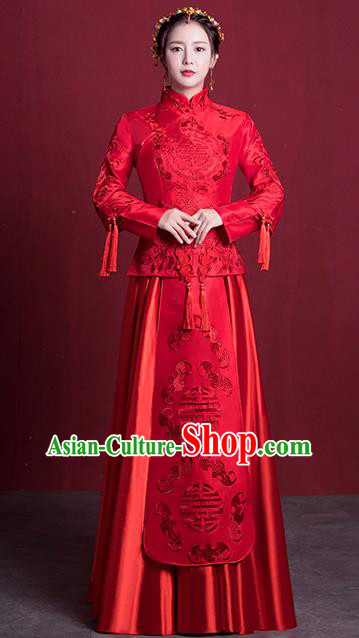 Chinese Ancient Embroidered Wedding Costumes Bride Formal Dresses Red XiuHe Suit for Women