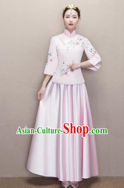 Chinese Ancient Wedding Costumes Bride Formal Dresses Embroidered Pink XiuHe Suit for Women