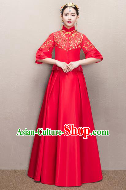 Chinese Ancient Wedding Costumes Bride Formal Dresses Embroidered Red XiuHe Suit for Women