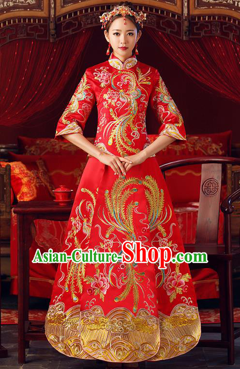 Chinese Ancient Bottom Drawer Embroidered Phoenix Red XiuHe Suit Traditional Wedding Costumes for Women