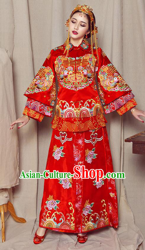 Traditional Chinese Embroidered Mandarin Duck XiuHe Suit Wedding Costumes Ancient Bottom Drawer for Bride