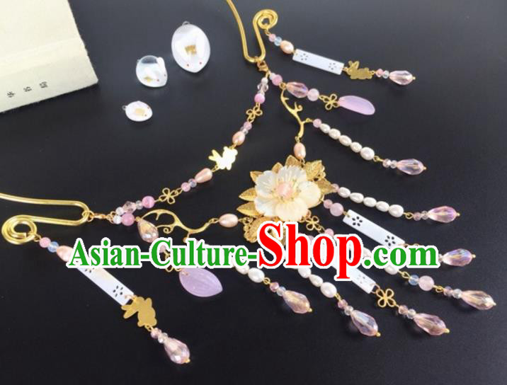 Handmade Chinese Traditional Accessories Hanfu Shell Flower Tassel Necklace for Women